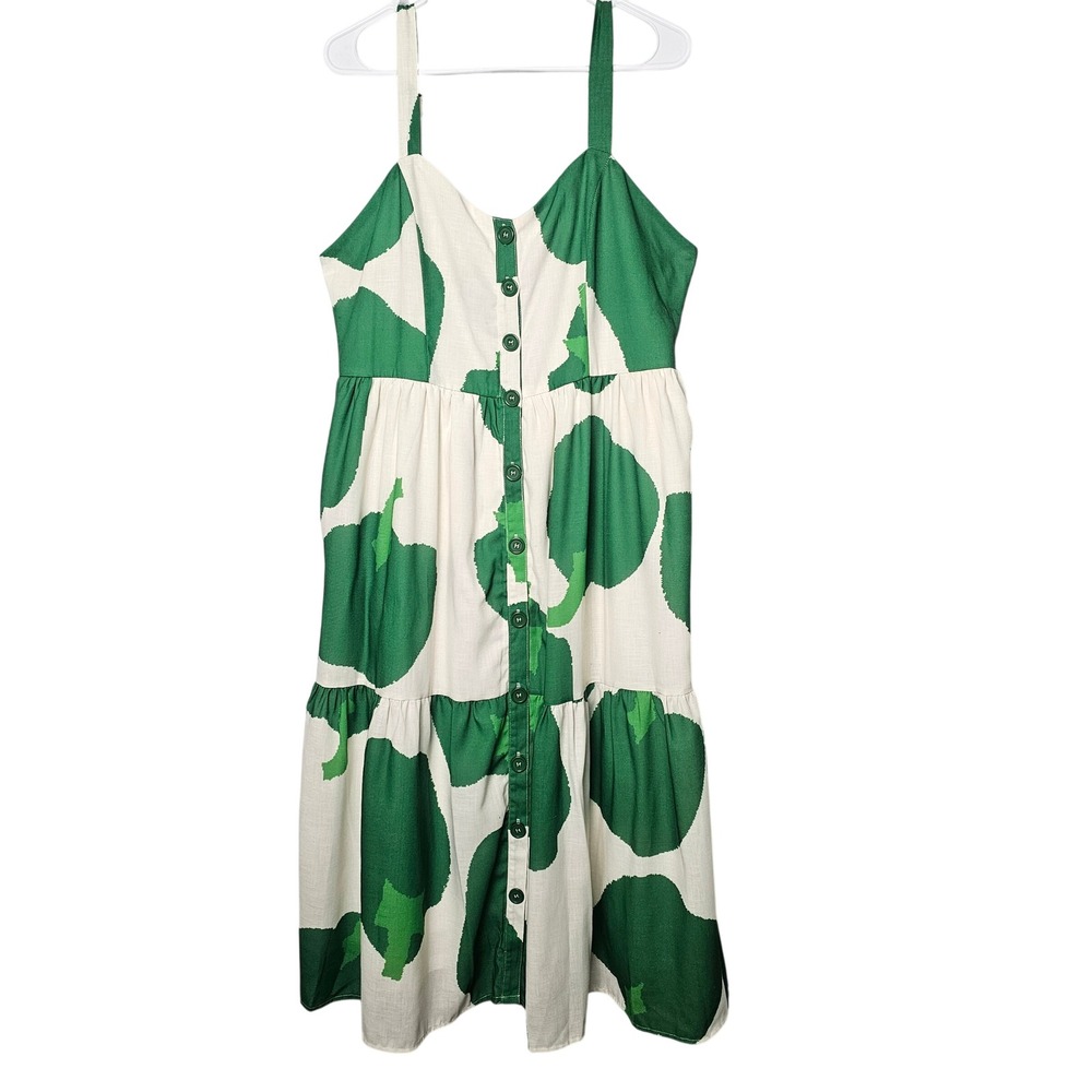 Polagram Womens Fruit Print Tiered Midi Dress XL Green White Cottagecore NWT